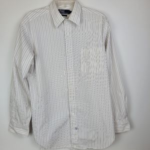 POLO RALPH LAUREN Dress Shirt White Striped Size 16 1/2 34 Preppy 100% Cotton